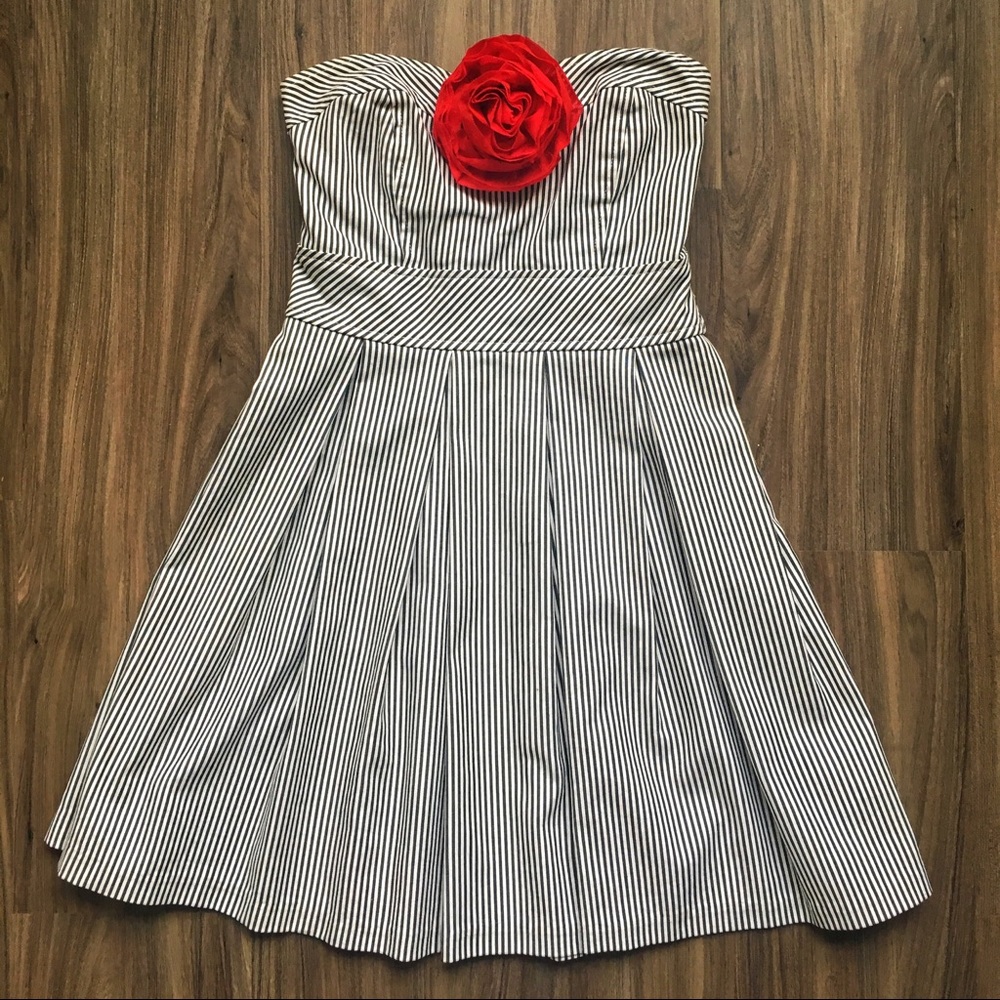 Judith March Black and White Stripes Strapless Dress  | Size Small